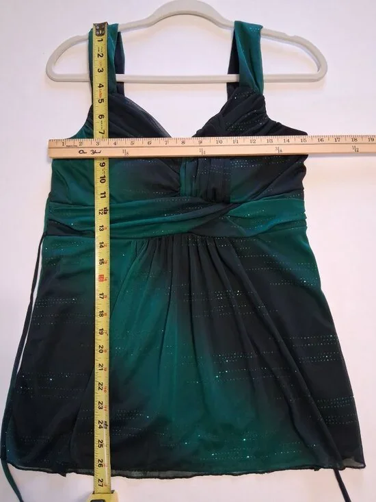 Y2K Studio Y Green & Black Empire Waist Top Glitter Accents Size Large - Picture 10 of 10